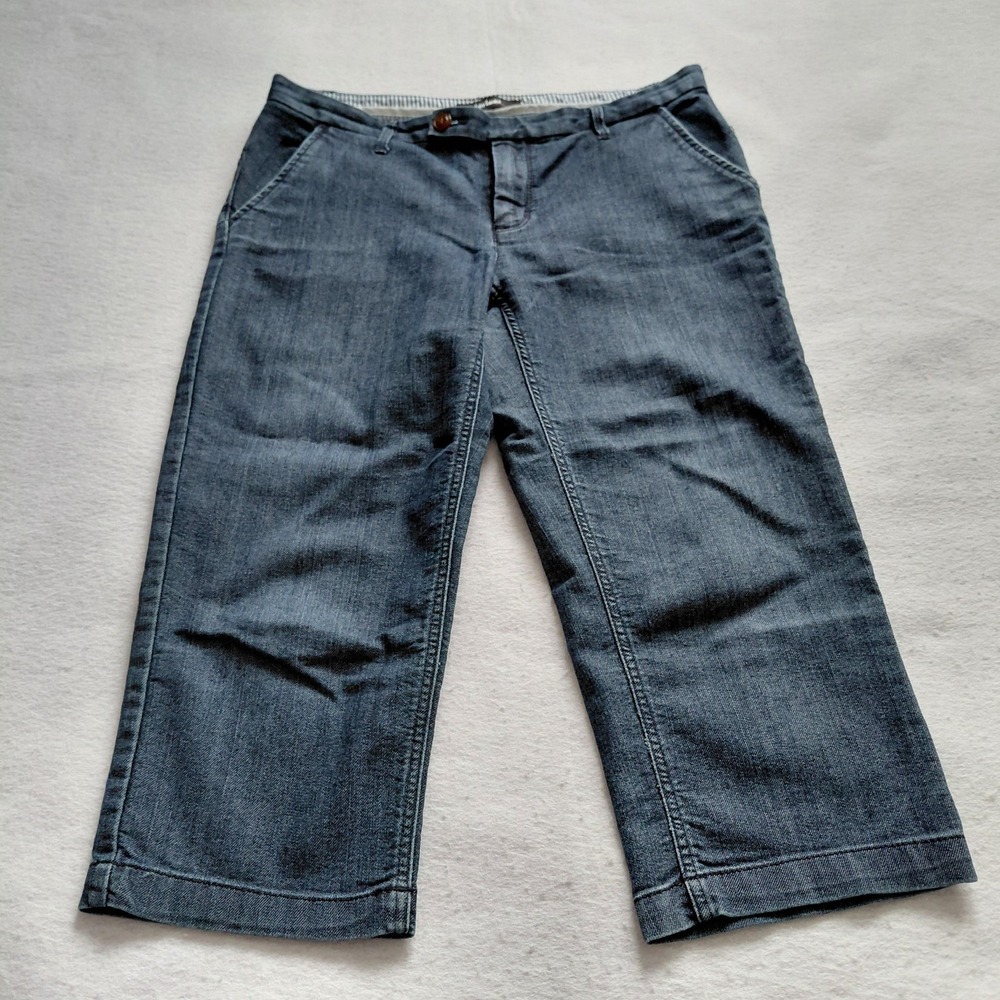 Daisy Fuentes Womens Blue Denim Cropped Wide Leg Jeans Size 8 Stretch Pants